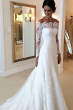 Gorgeous Ivory/White Long Sleeves Vintage Wedding Dresses, Off Shoulder Bridal Gown, SW159