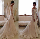 Gorgeous Ivory Long Sleeves Vintage Wedding Dresses, Off Shoulder Bridal Gown, SW159 at simidress.com
