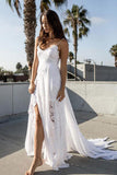 Charming White Chiffon Lace A-line Spaghetti Strap Beach Wedding Dress, SW162
