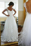 White See-through Sleeveless A-Line Lace Straps Wedding Dresses, Bridal Gowns, SW163