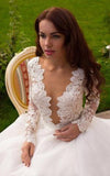 Ivory Long Sleeves Ball Gown Princess A-Line V-Neck Tulle Wedding Dresses, SW167 sold by www.simidress.com