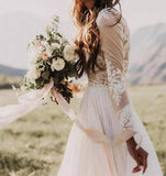 Ivory Long Sleeve Lace Wedding Dresses Appliqued Beach Wedding Dress, SW174 provided by www.simidress.com