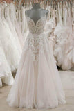Ivory Tulle Lace Spaghetti Straps A Line Floor Length Wedding Dresses, SW175