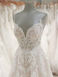 Simidress provide Ivory Tulle Lace Spaghetti Straps A Line Floor Length Wedding Dresses, SW175