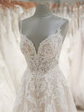 Simidress provide Ivory Tulle Lace Spaghetti Straps A Line Floor Length Wedding Dresses, SW175