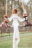 Gorgeous Long Sleeve Mermaid White Lace Long Wedding Dresses Bridal Gown, SW175