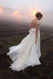 Chiffon Backless V-neck Lace Beaded Wedding Dress with Sweep Train, SW180 at simidress.com