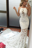 Ivory Mermaid Lace Brush Train Lace Wedding Dresses Bridal Gown, SW181 at simidress.com