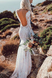Lace Rustic Long Sleeve Mermaid White Wedding Dresses Bridal Dress, SW184