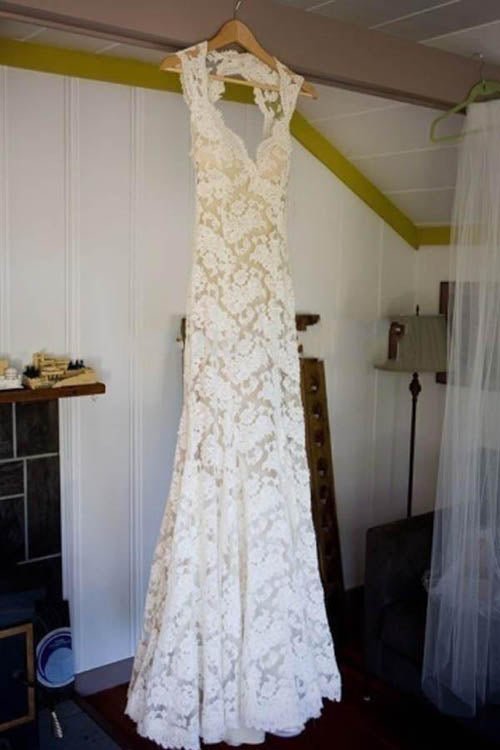 Sheath Lace Keyhole Back Floor-Length Wedding Dress With Train, SW185 at simidress.com