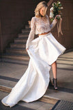 Two Piece High Low Long Sleeve Simple Lace A-line Wedding Dresses, SW186