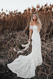 Ivory Lace Rustic Mermaid Illusion Neckline Beach Wedding Dresses, Bridal Dress, SW187