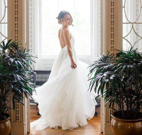 Simple A Line Deep V Neck Long Wedding Dresses, Beach Wedding Dress, SW193|simidress.com