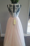 A Line Sheer Back Floor Length V Neck Beach Wedding Dress With Appliques, SW194|simidress.com
