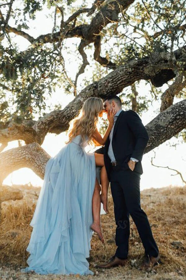 blue beach wedding dresses 18 Dreamy Blue Wedding Dresses To Inspire