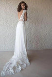 simidress.com offer Ivory See Through Boho Cap Sleeve Beach Wedding Dresses Bridal Dresses, SW200