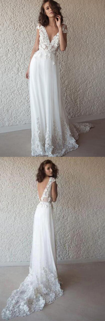 Buy Ivory See Through Boho Cap Sleeve Beach Wedding Dresses Bridal Dresses, SW200 from simidress.com