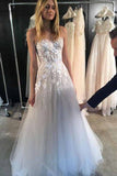 White Tulle Sweetheart A-line See Through Long Wedding Dresses, SW204