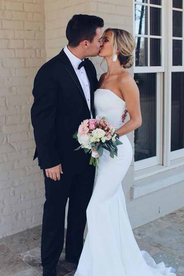 Simple White Mermaid Strapless Wedding Dresses Bridal Dresses, SW205|simidress.com