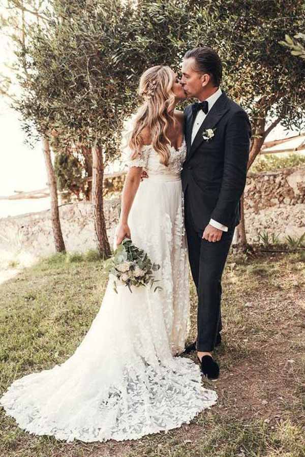 simidress.com offer Elegant Ivory Off the Shoulder Lace Wedding Dresses Beach Wedding Dresses, SW206