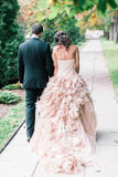 simidress.com offer Blush Pink Organza Ruffle Strapless Ball Gown Wedding Dresses, SW209