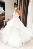 Gorgeous White V Neck Open Back Ball Gown Long Wedding Dresses, SW216