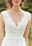 simidress.com offer White Simple V-neck Floor-length Chiffon Lace Wedding Dresses Bridal Dress, SW218