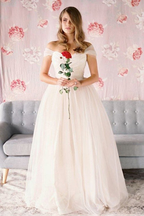 Simple Tulle A-line Off-the-Shoulder Long Wedding Dress Bridal Gowns, SW220