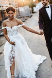 simidress.com offer White Rustic Boho Off the Shoulder Lace Beach Wedding Dresses Bridal Dress, SW222