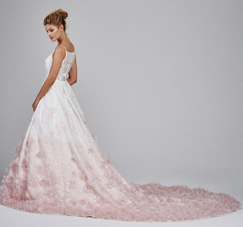 simidress.com offer Silk Organza Ball Gown V-Neck Wedding Dresses With Floral Embroidery Applique, SW223
