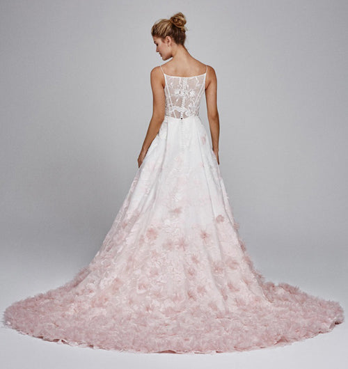 Silk Organza Ball Gown V-Neck Wedding Dresses With Floral Embroidery Applique, SW223