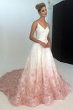 Silk Organza Ball Gown V-Neck Wedding Dresses With Floral Embroidery Applique, SW223