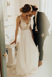 Ivory Rustic See Through Pearl Beaded Beach Wedding Dresses Bridal Dress, SW224