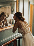 simidress.com offer Ivory Rustic See Through Pearl Beaded Beach Wedding Dresses Bridal Dress, SW224