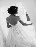 Gorgeous White Lace A-line Scoop Backless Long Wedding Dress with Appliques, SW227