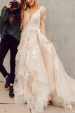 Gorgeous Long Sleeve Lace Ball Gown V-neck Wedding Dress with Train, SW228