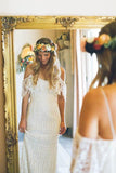 White Spaghetti Straps Half Sleeve Wedding Dresses with Short Train Bridal Gown, SW231