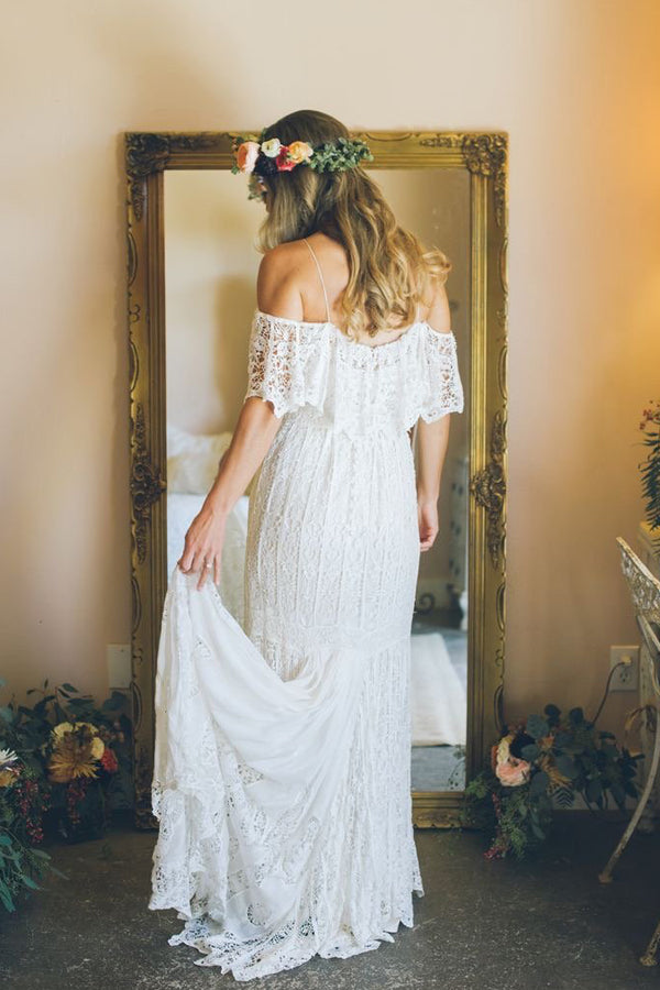 Simidress.com offer White Spaghetti Straps Half Sleeve Wedding Dresses with Short Train Bridal Gown, SW231