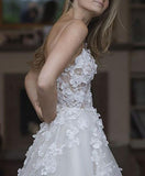 Gorgeous White A Line Sweetheart Tulle Wedding Dresses with Appliques, SW233