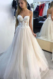 Gorgeous White A-line Sweetheart Tulle Lace Long Wedding Dresses, SW235