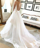 Popular White Tulle A-line V-neck Spaghetti Straps Long Wedding Dresses, SW237|simidress.com