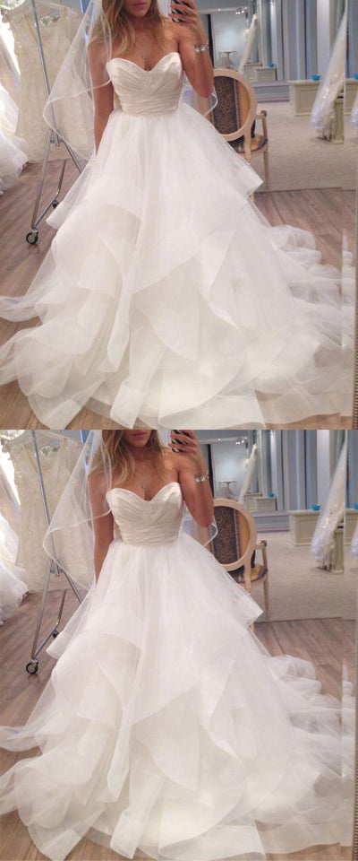simidress.com offer Charming Ivory Sweetheart A-line Strapless Tulle Long Beach Wedding Dresses, SW247