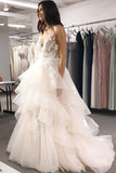 Beautiful A-line Tulle V-neck Floor-length Wedding Dresses With Appliques, SW241