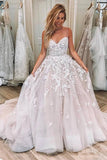 Pink Ball Gown Tulle Sweetheart Spaghetti Straps Long Wedding Dresses, SW242