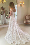 simidress.com offer Fabulous White A Line Lace Off-the-shoulder Long Beach Wedding Dresses, SW244