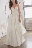 White Illusion Chiffon Straps V-neck Beach Wedding Dress Cheap Bridal Dress, SW246
