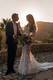 Gorgeous White Long Sleeve Lace V-neck Boho Beach Wedding Dresses, SW250|simidress.com
