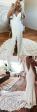 Charming Lace Backless Mermaid Spaghetti Straps Beach Wedding Dresses, SW251 supplied by www.simidress.com
