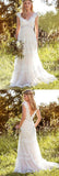 simidress.com offer Gorgeous White Lace A-line V-neck Beach Wedding Dresses Bridal Gown, SW252