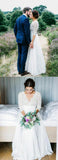 Gorgeous White See-through Backless Lace Chiffon 3/4 Sleeve Rustic Wedding Dress, SW254|simidress.com